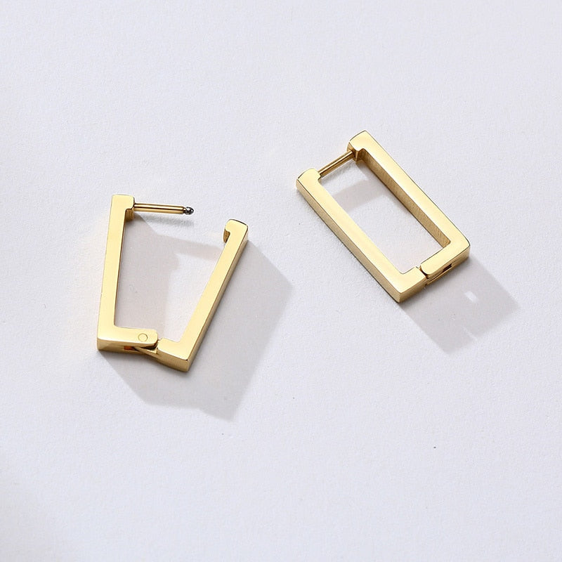 Aretes para mujeres Minimalist Square Hoop Earrings for Women, Gold Color Stainless Steel Rectangle Ear Jewelry, Chic Simple Geometric Jewelry