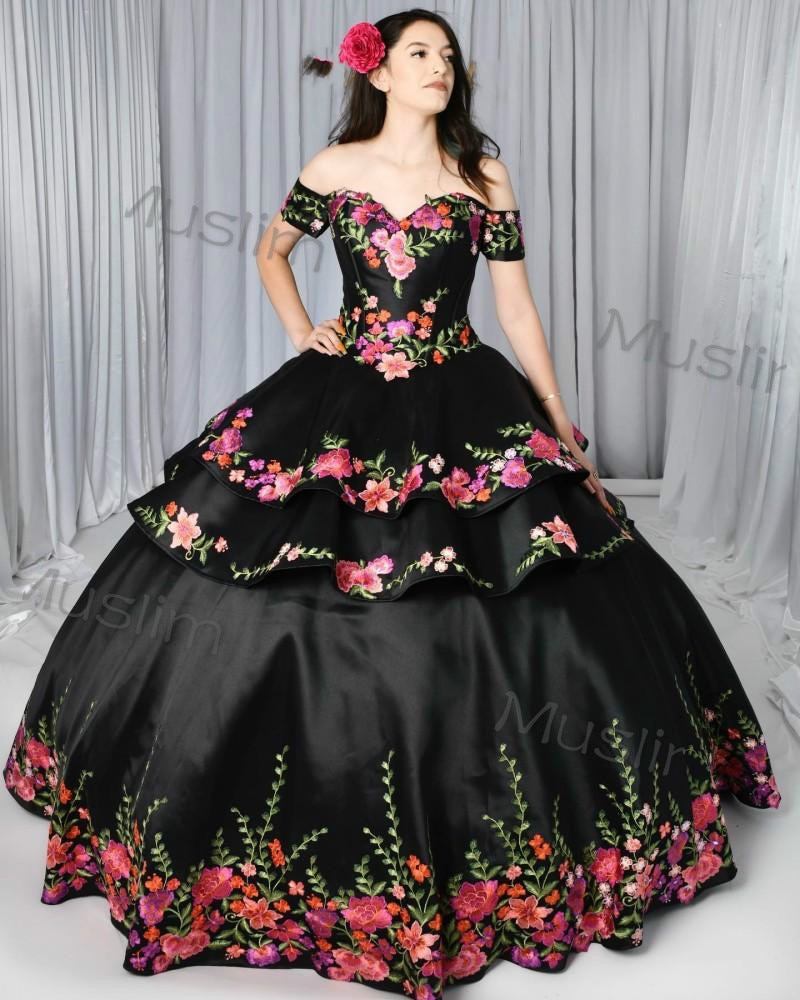 Black charro 2024 quinceanera dress