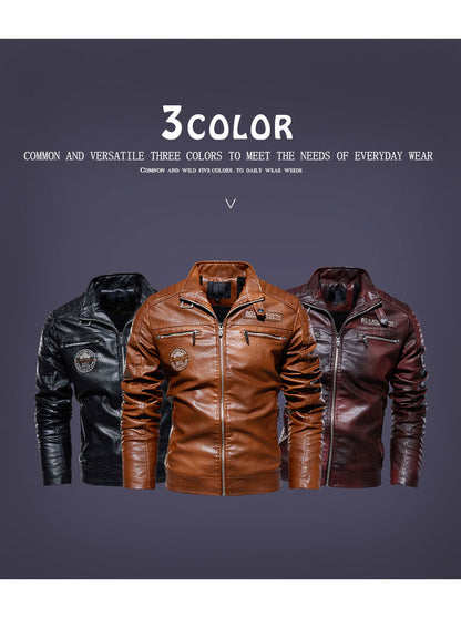 Jacket for Men Winter Fleece Motorcycle PU Leather Jacket Mens Stand Collar Casual Windbreaker Ropa De Hombre Slim Coat 7XL