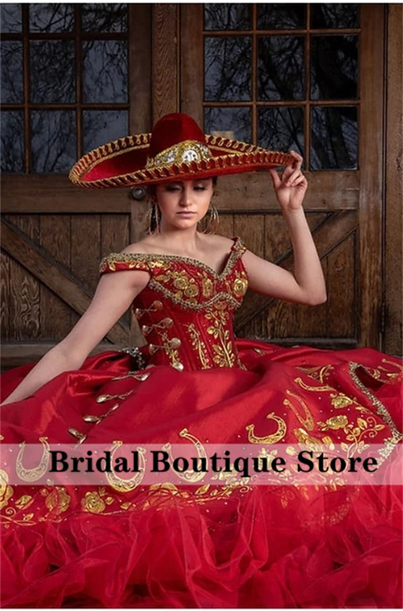 Red mariachi best sale quinceanera dresses