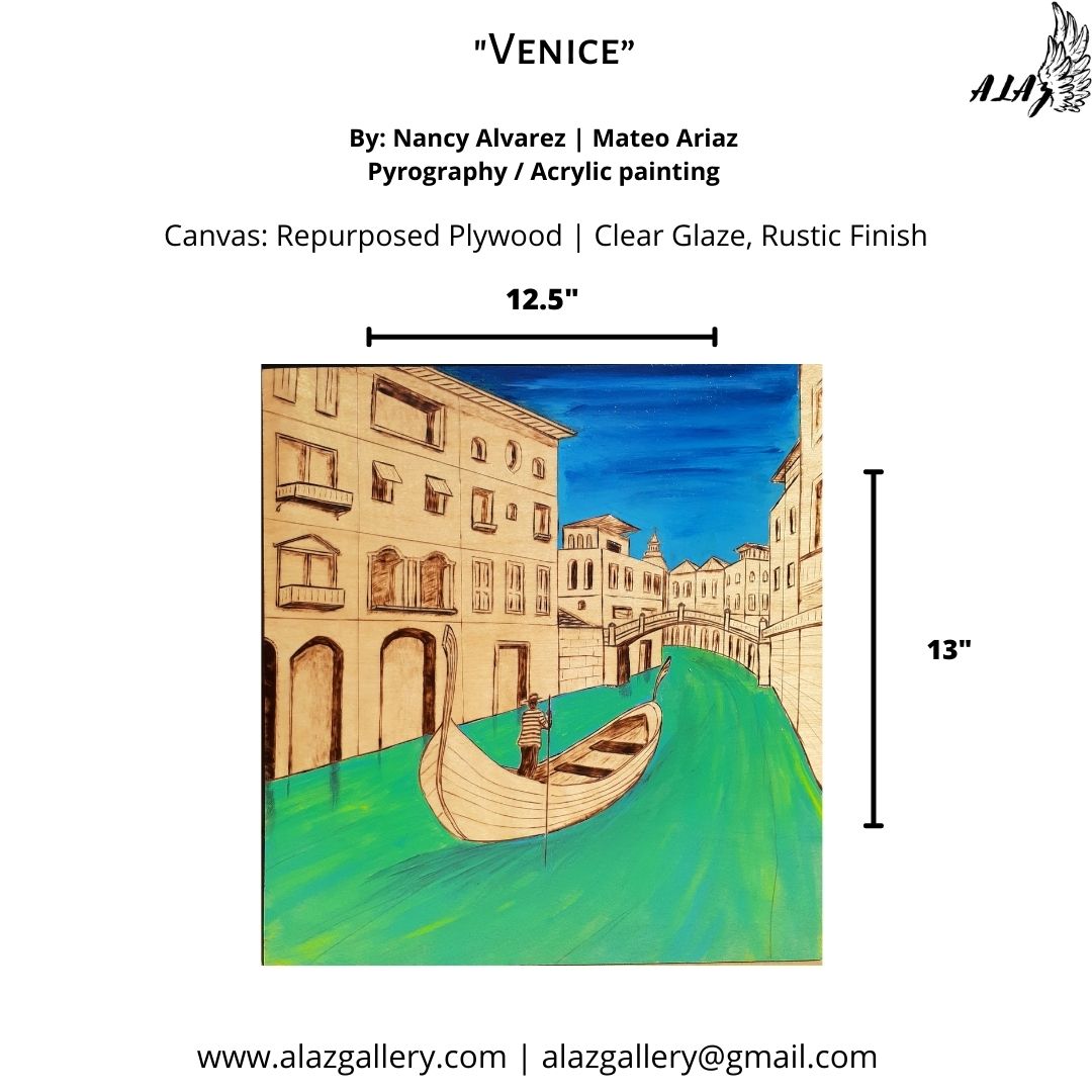 Venice Acrylic painting and Pyrography artwork 